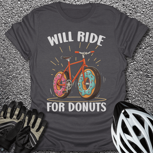 Will Ride For Donuts T-Shirt in Dark Heather / S from CycleTees