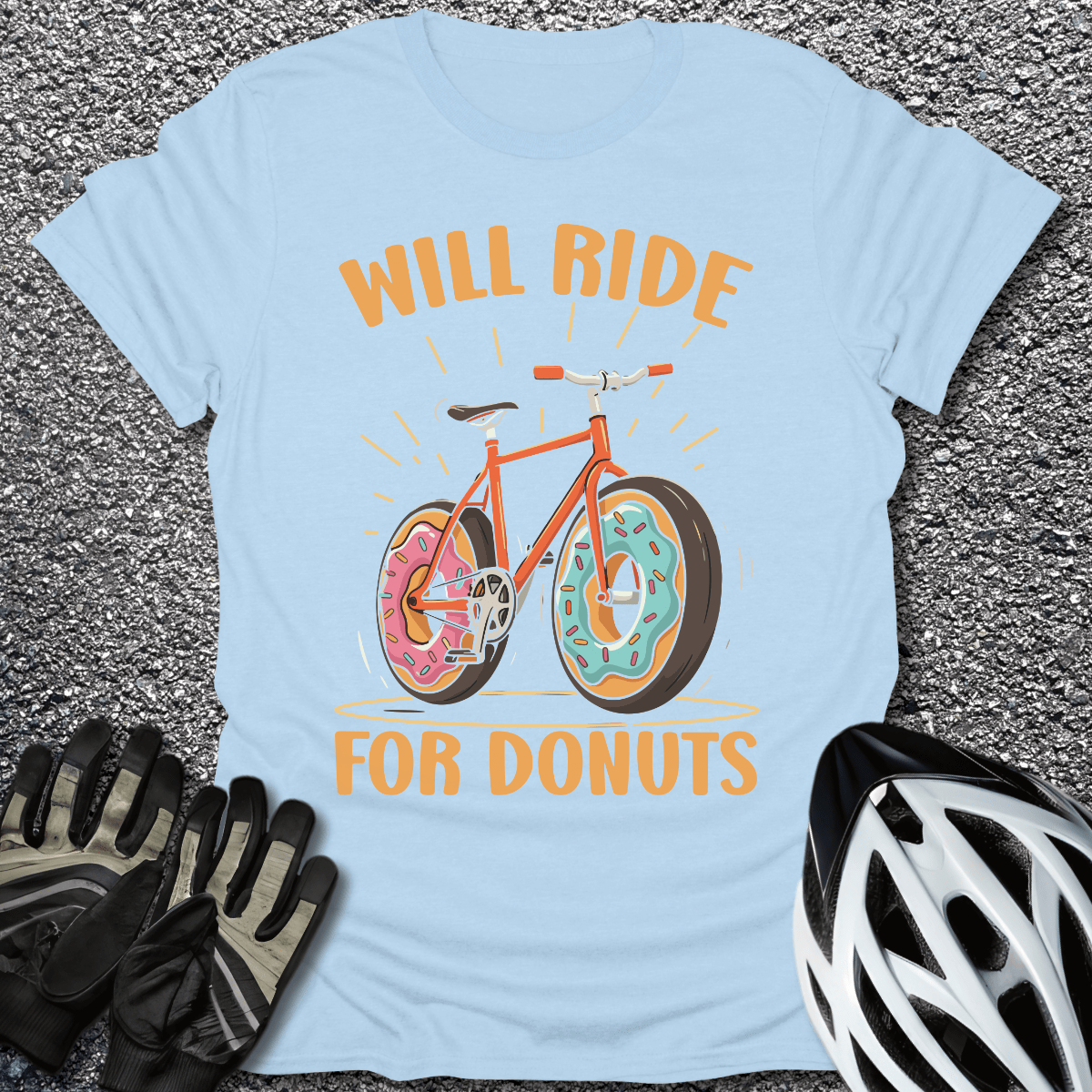 Will Ride For Donuts T-Shirt in Light Blue / S from CycleTees