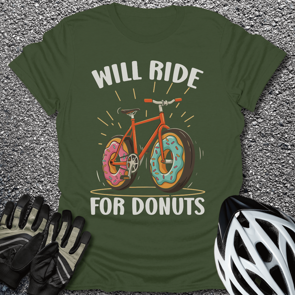 Will Ride For Donuts T-Shirt in Military Green / S from CycleTees