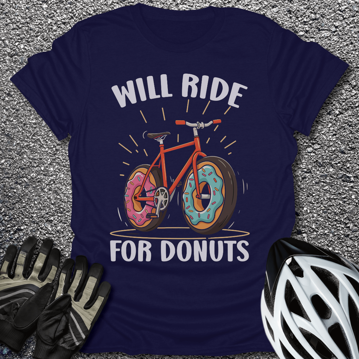 Will Ride For Donuts T-Shirt in Navy / S from CycleTees