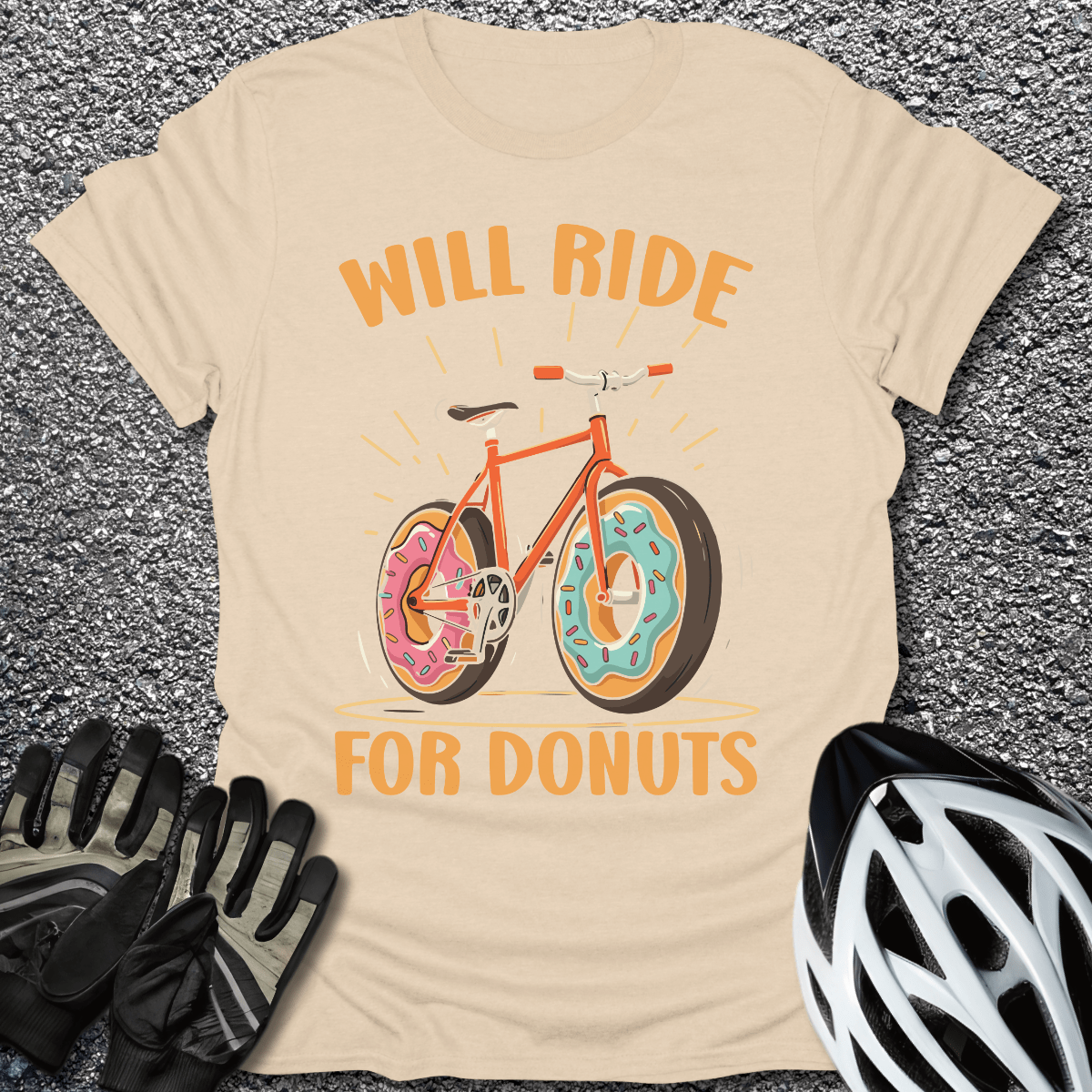 Will Ride For Donuts T-Shirt in Sand / S from CycleTees