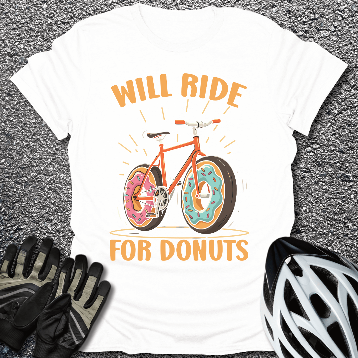 Will Ride For Donuts T-Shirt in White / S from CycleTees