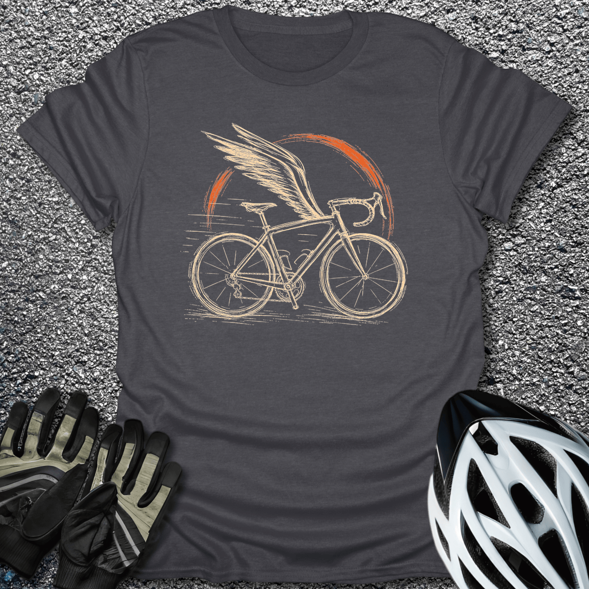 Winged Bike T-Shirt in Dark Heather / S from CycleTees