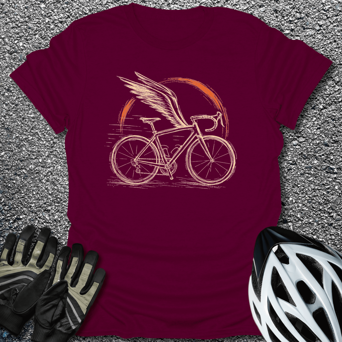 Winged Bike T-Shirt in Maroon / S from CycleTees