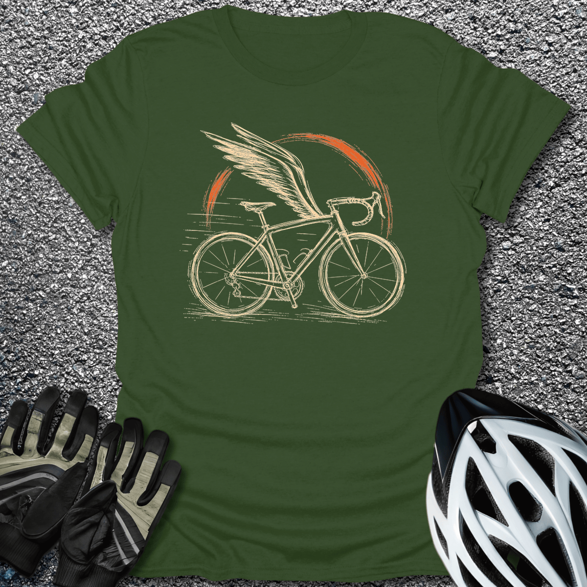 Winged Bike T-Shirt in Military Green / S from CycleTees