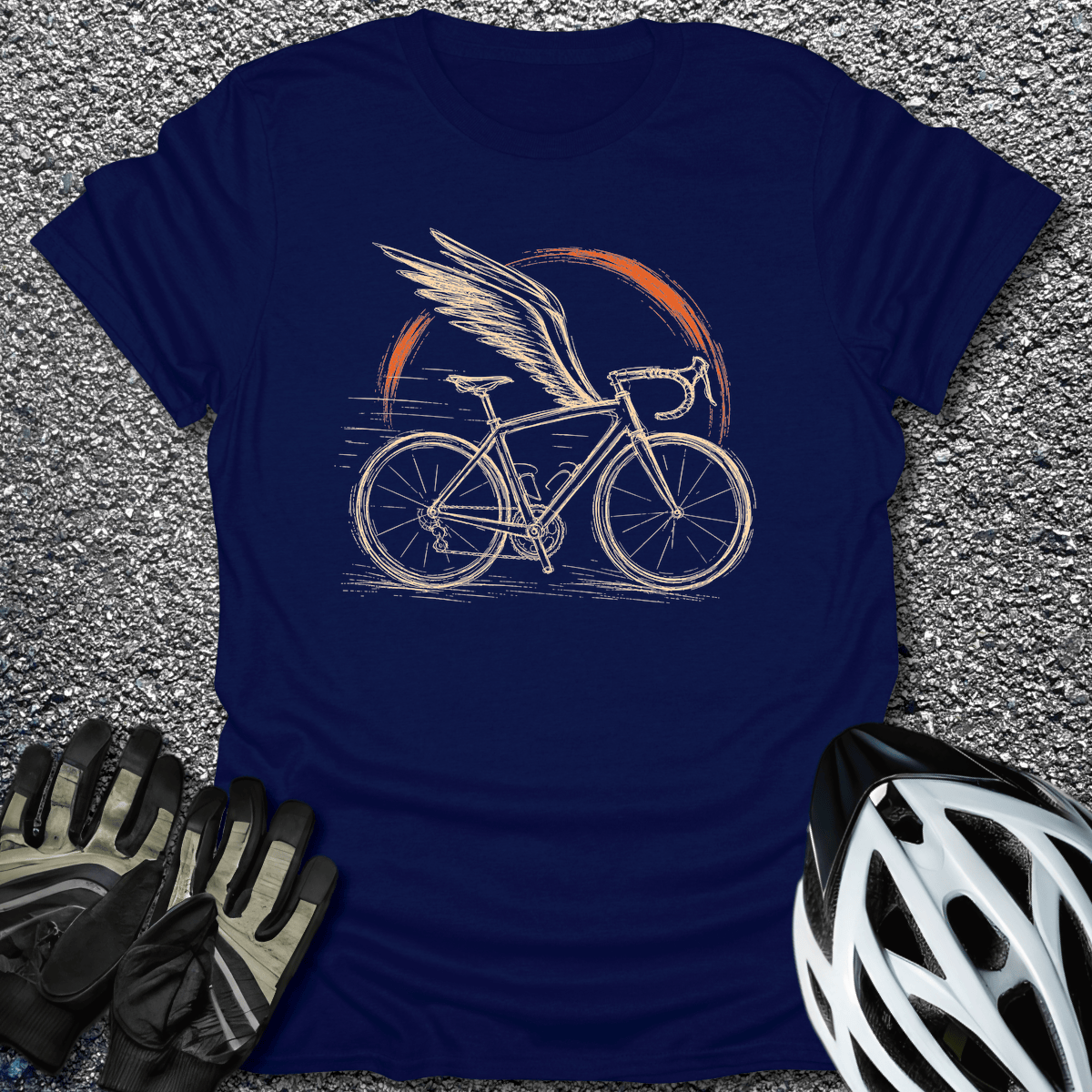 Winged Bike T-Shirt in Navy / S from CycleTees