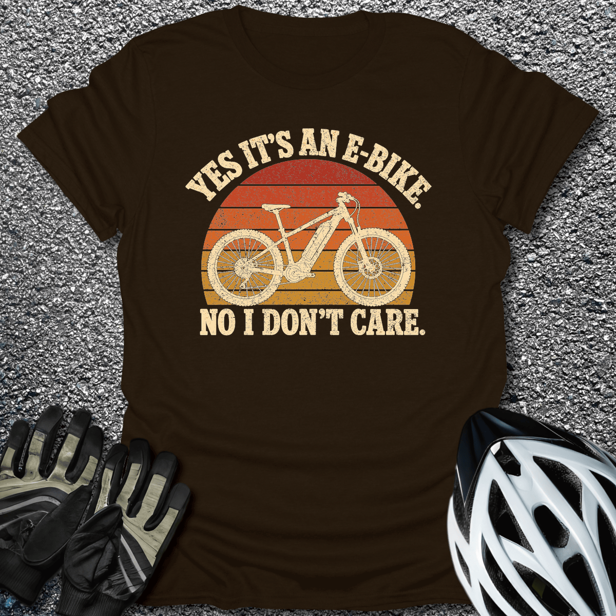 Yes E-Bike Don't Care T-Shirt in Dark Chocolate / S from CycleTees