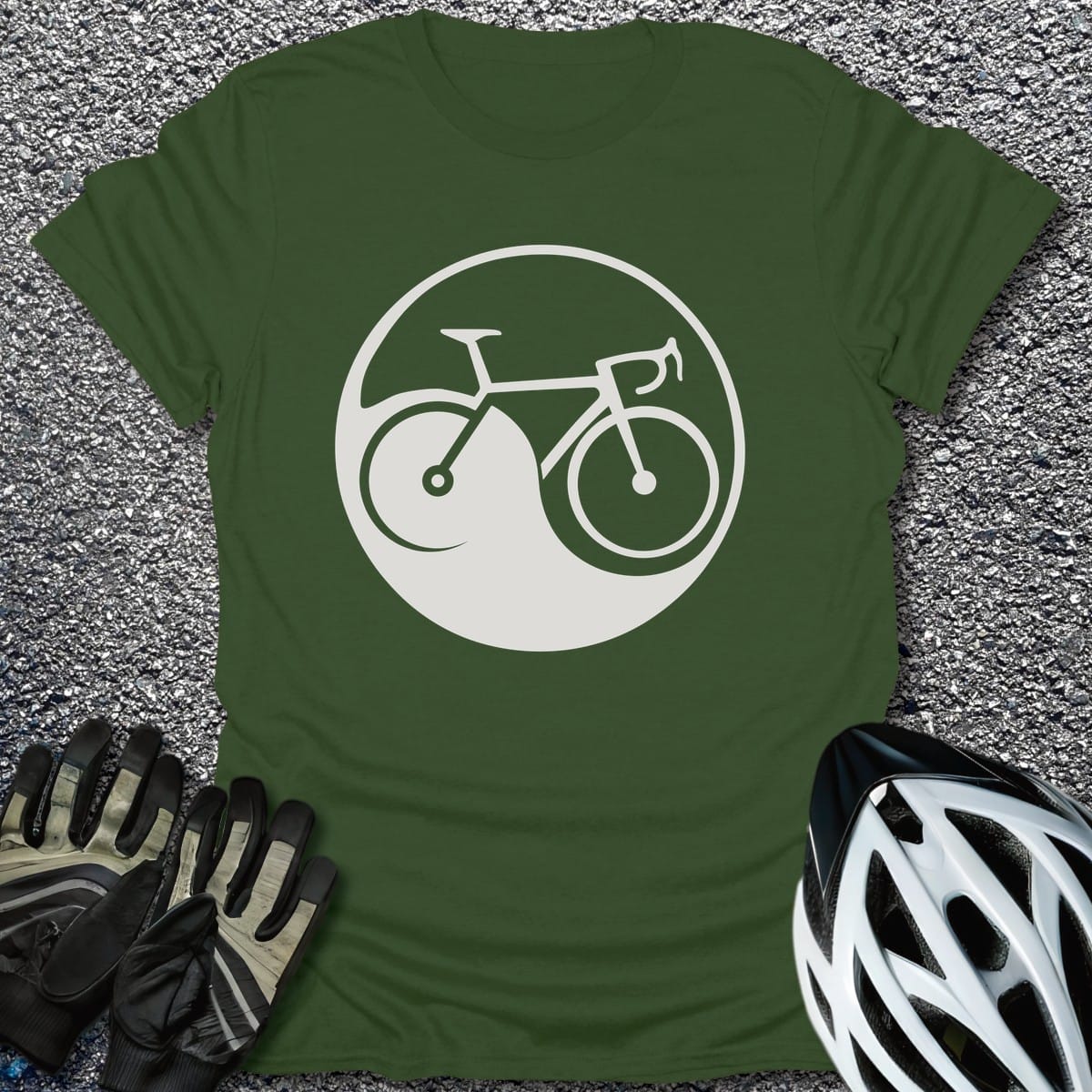 Yin Yang Wheels T-Shirt in Military Green / S from CycleTees